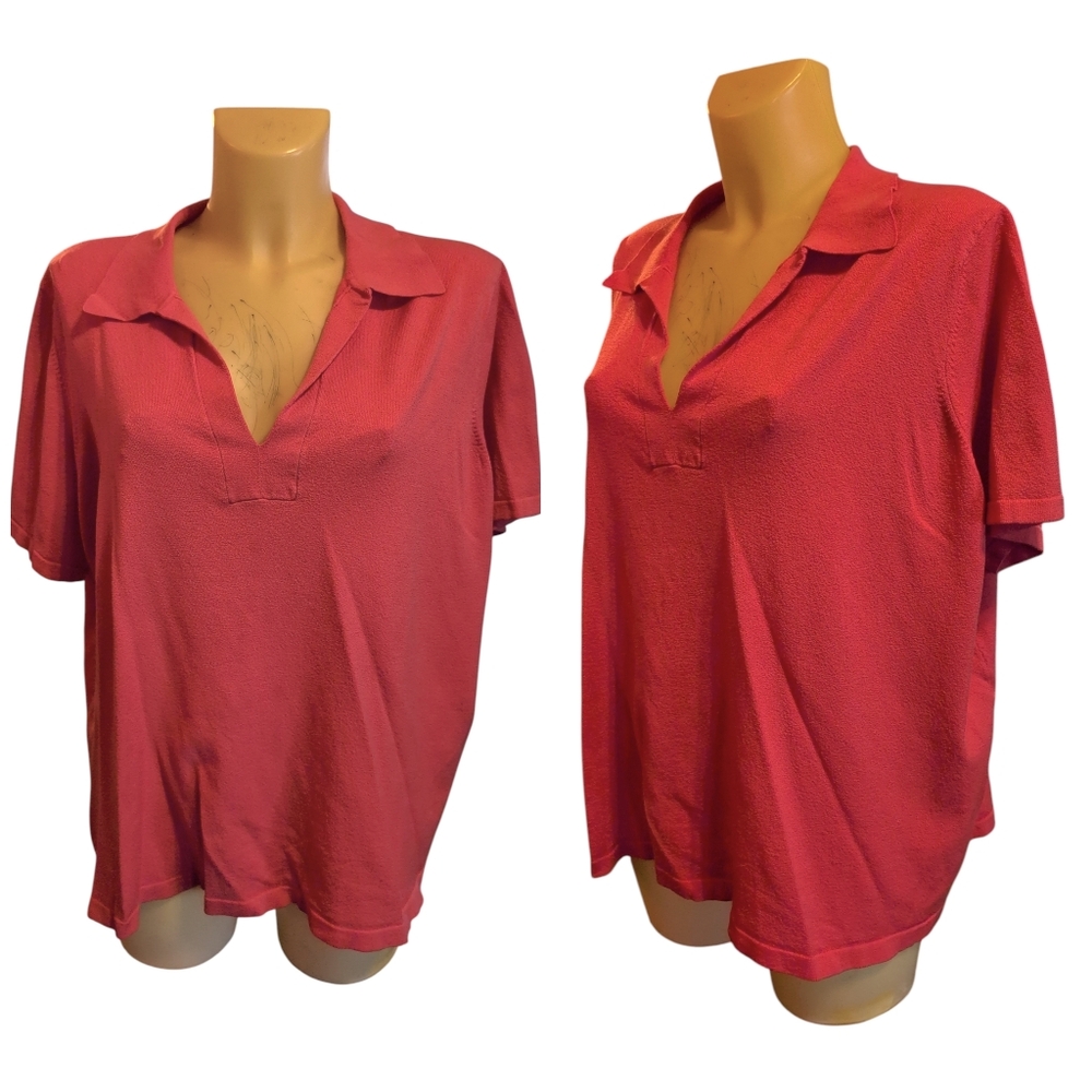 🌹3/15🌹LANE BRYANT Coral Colored Collared V Neck Top